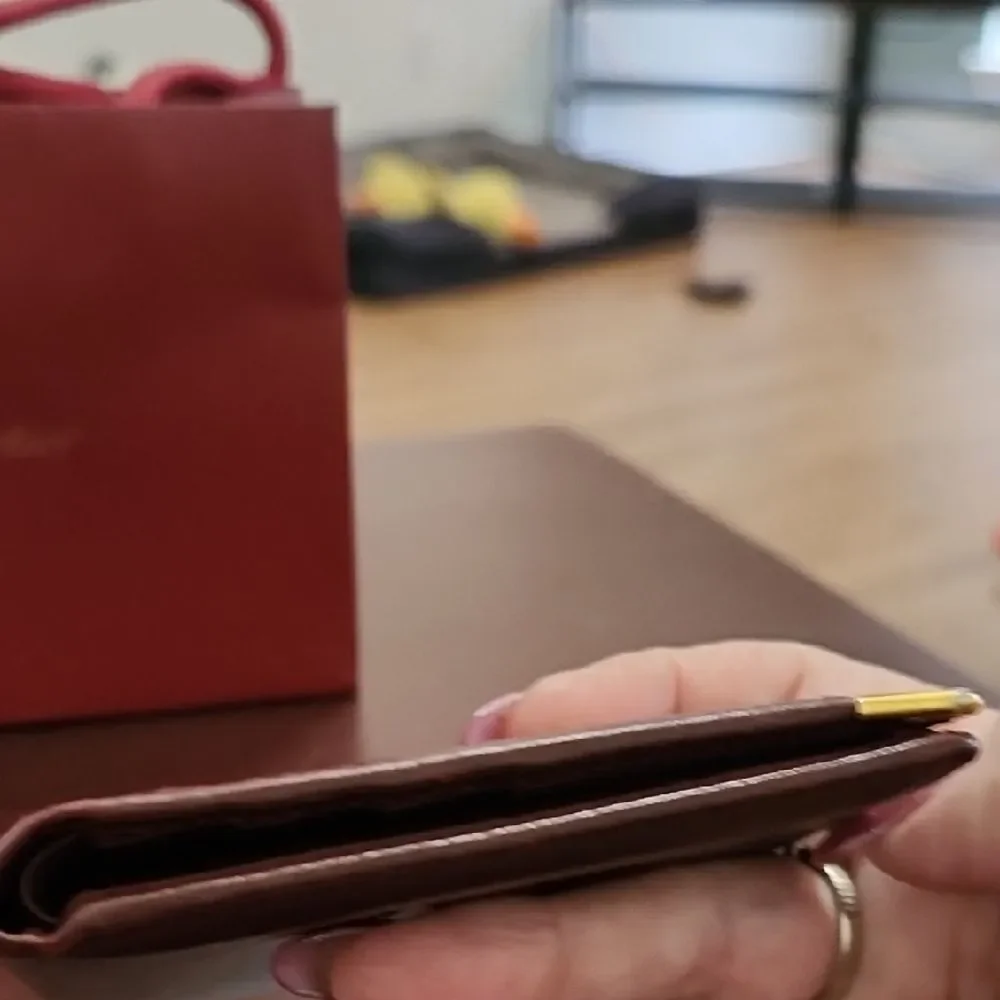 Cartier Dark Brown Leather Wallet with Gold Corners